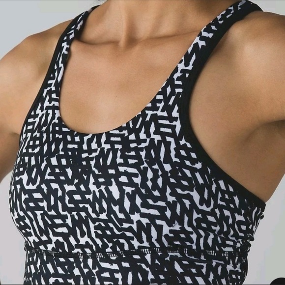 EB Lululemon Crossback Tank Top Black White Print Net Pop Mesh Back - Picture 14 of 16